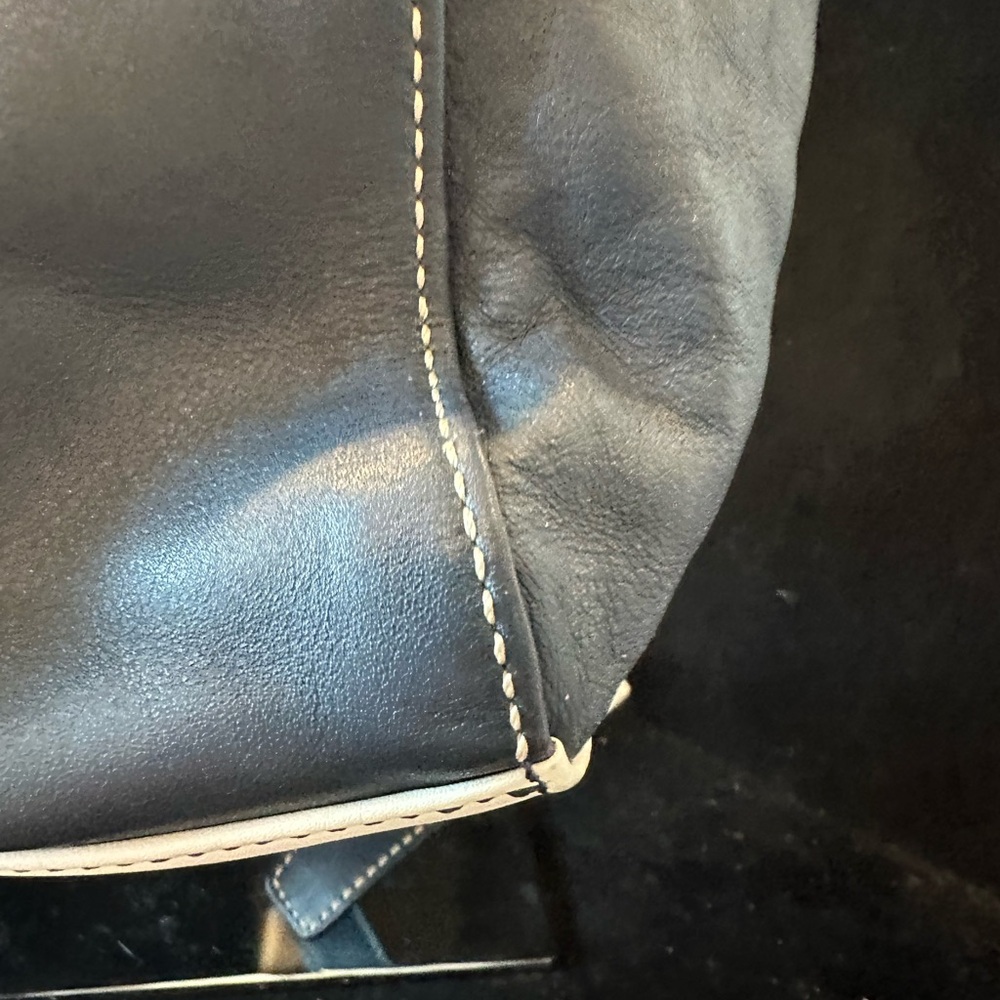 Coach Leather Drawstring Backpack with Contrast Trim - Navy  & Cream - Picture 10 of 16